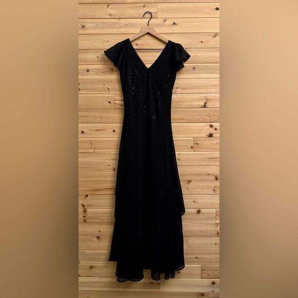 Vintage Y2K Ninalee Sz Small Beaded Flutter Sleeve Whimsigoth Vampire Dress Gown - Picture 1 of 14